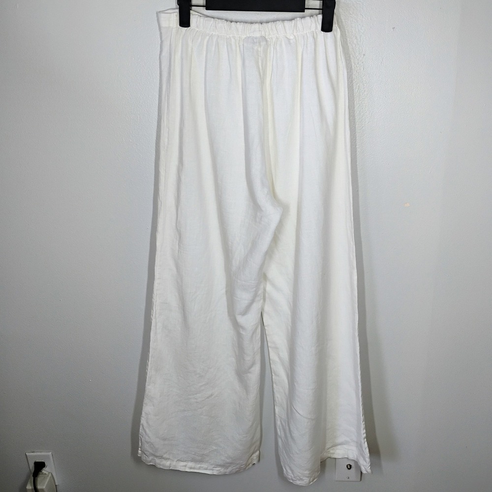 Bryn Walker 100% Linen White Wide Leg Pants Elastic Waist USA Beachy Medium - Picture 4 of 11